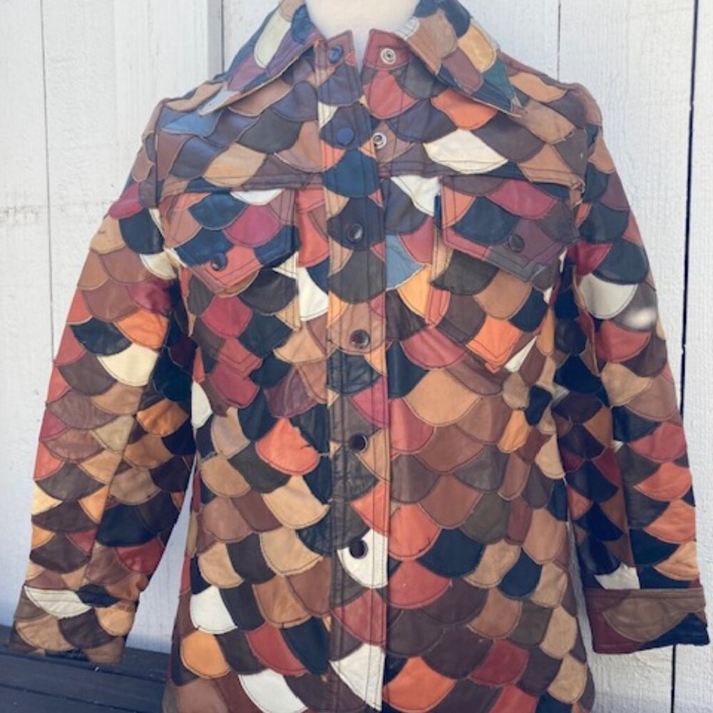 70's  Hippie style  fish scale patch work leather hippie jacket